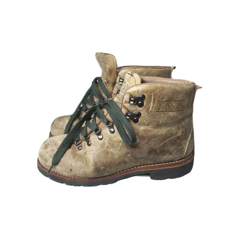 Vintage NorthLake Mens Leather Work Boots Size 11 M Beige Brown